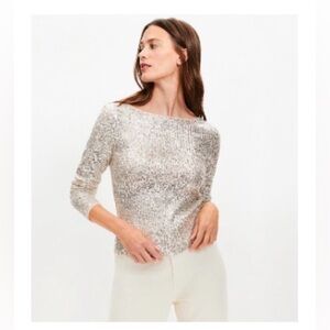 🥂NWT Loft Sequin Long Sleeve Tee Champagne Metallic in Size Medium